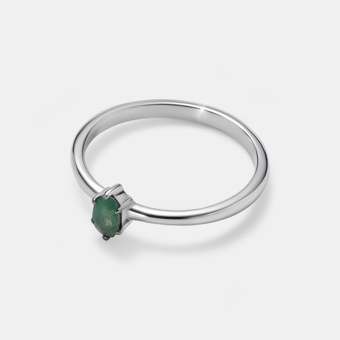 Серебряное кольцо 925 пробы; вставки 1 Изумруд (F) 0,2ct 3/Г3;