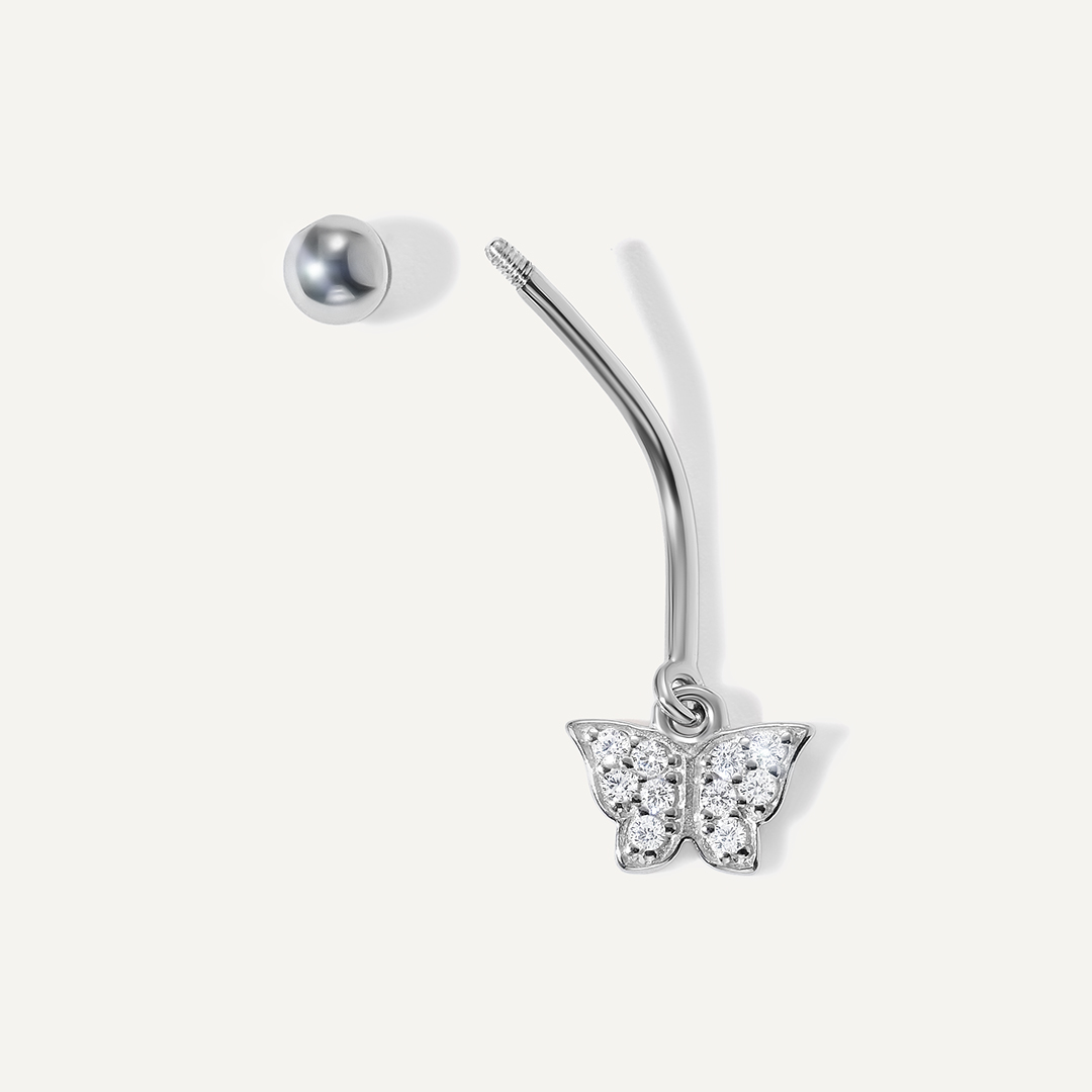 Серебряный пирсинг с фианитами "Бабочка"