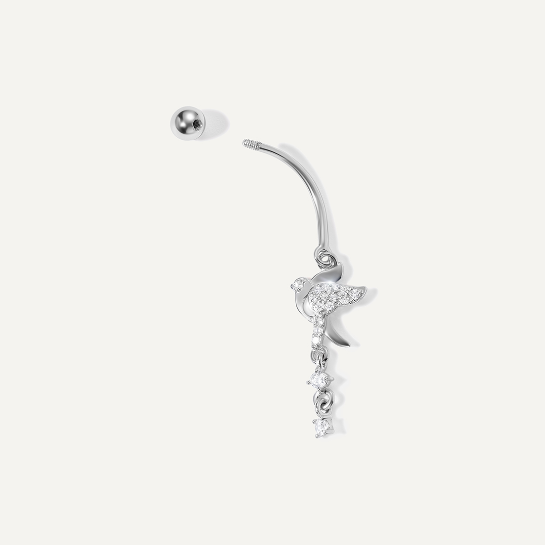 Серебряный пирсинг с фианитами "Птичка"