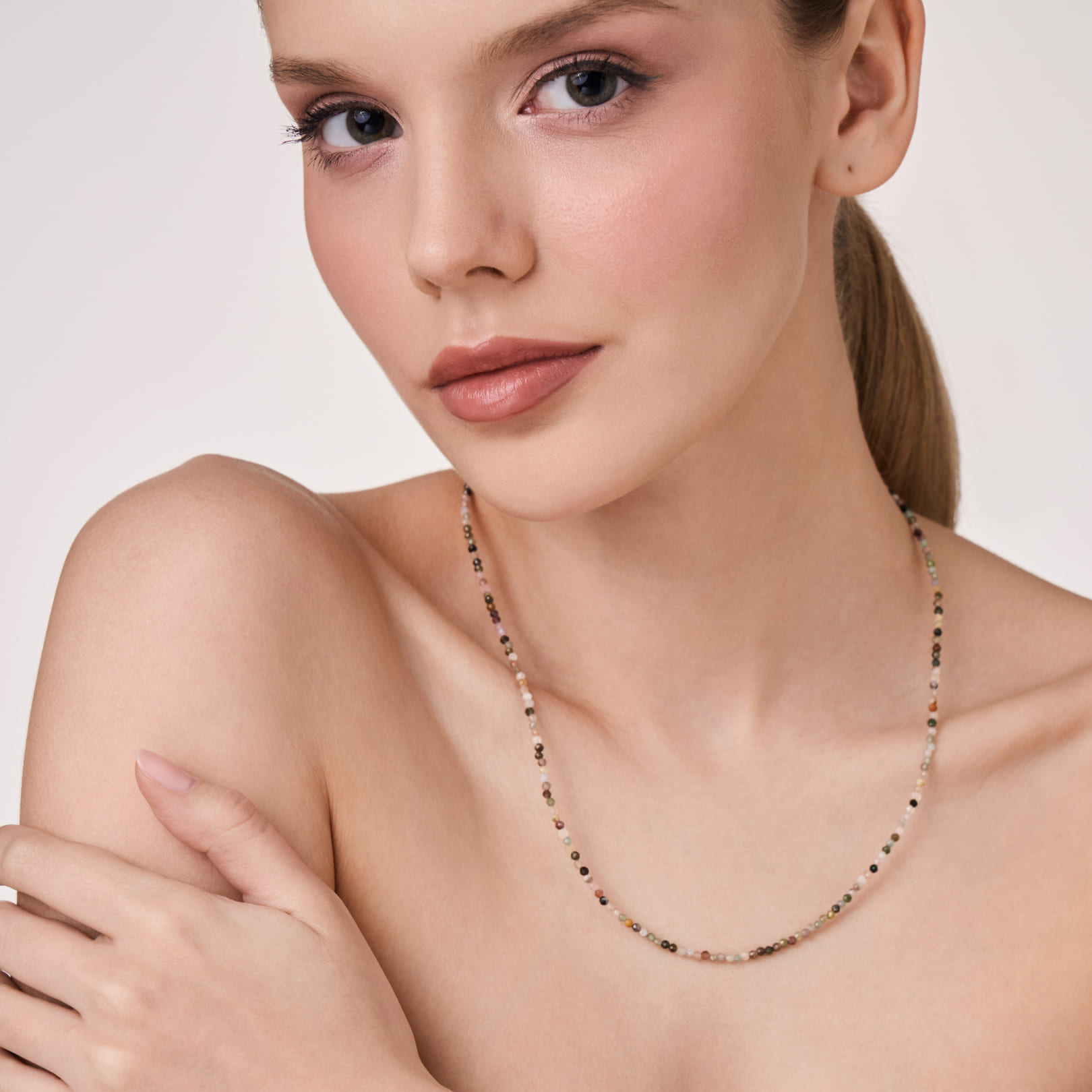 Бусы из разноцветного турмалина