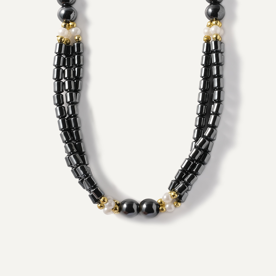Бусы из гематита и жемчуга