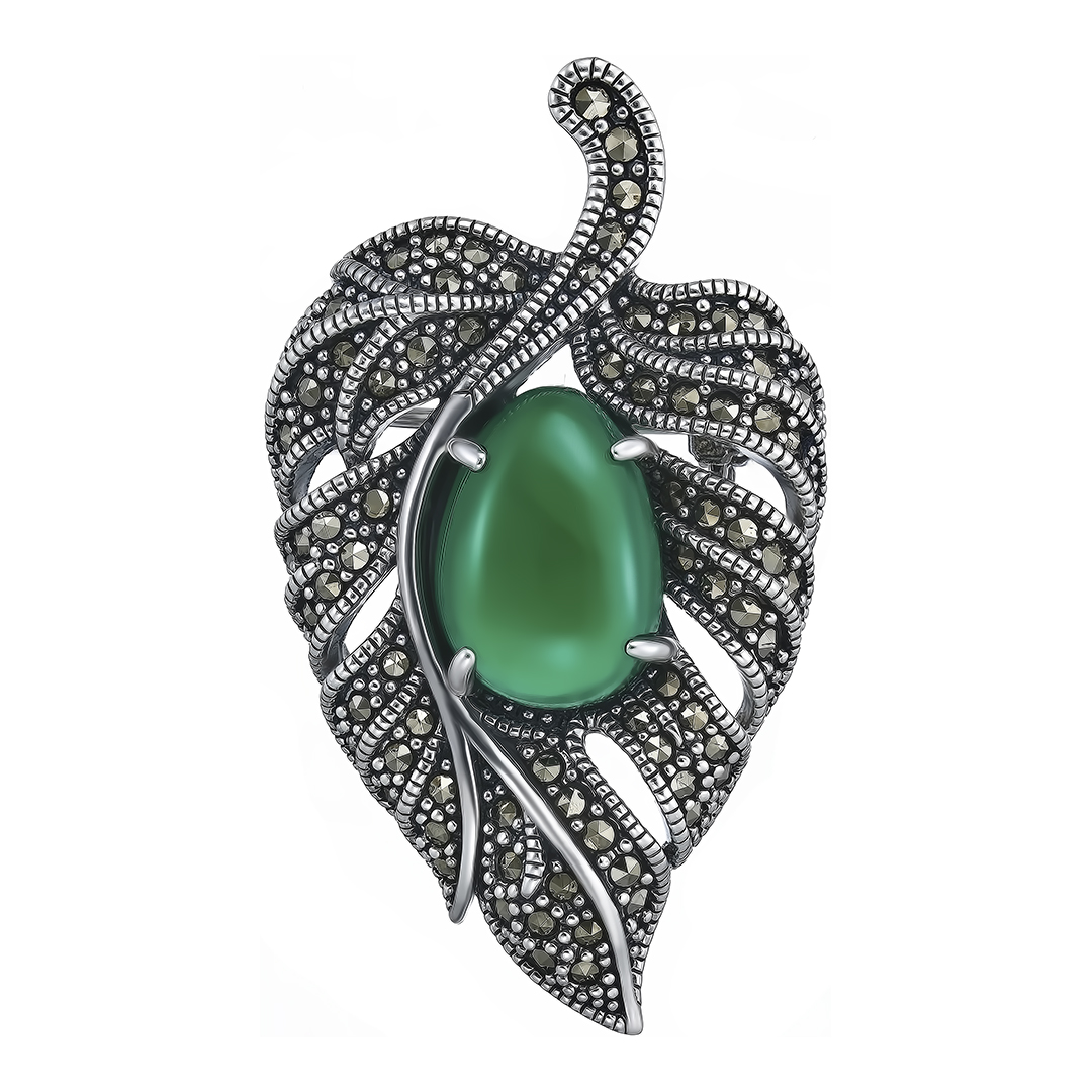 Серебряная брошь с хризопразом