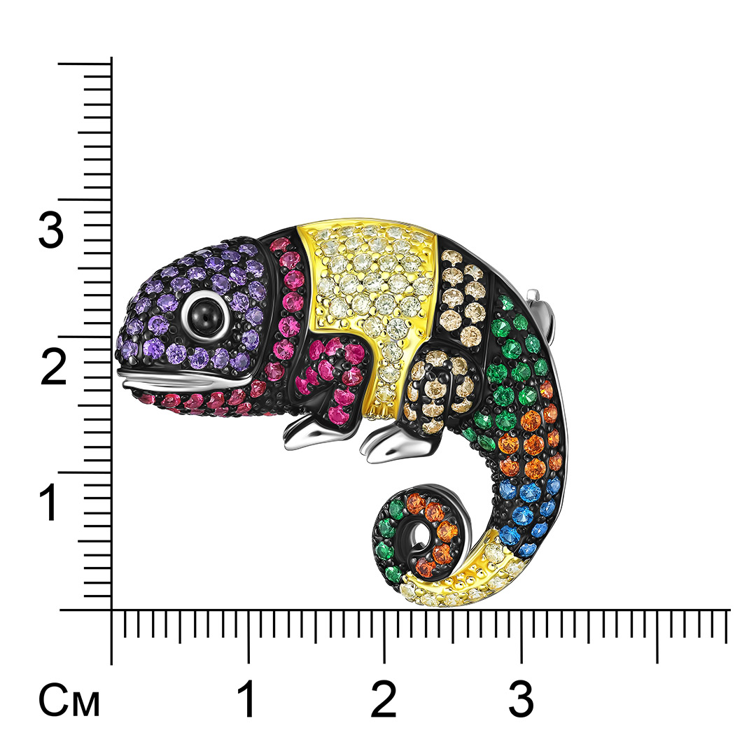 Серебряная брошь с кубическим цирконием "Хамелеон"