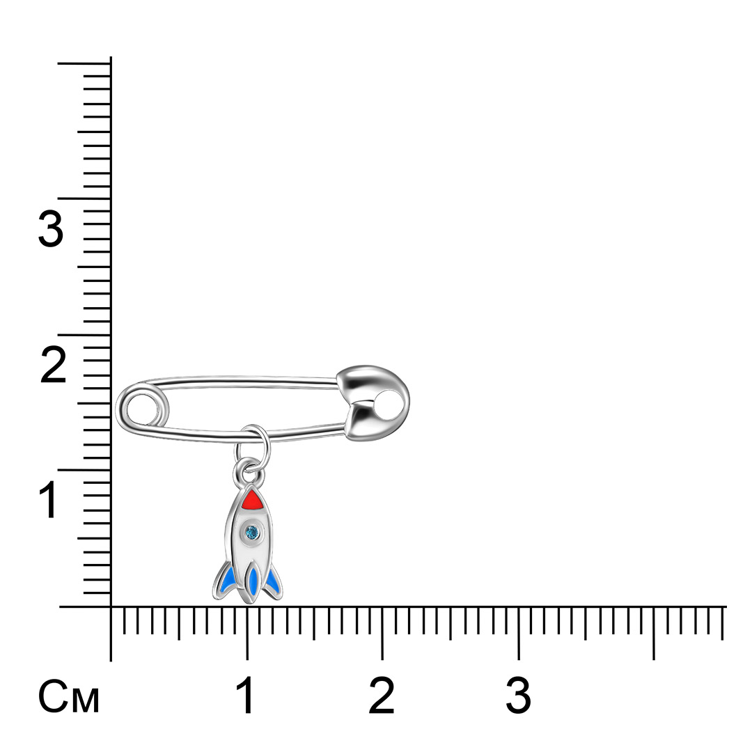 Серебряная брошь-булавка с эмалью "Ракета"