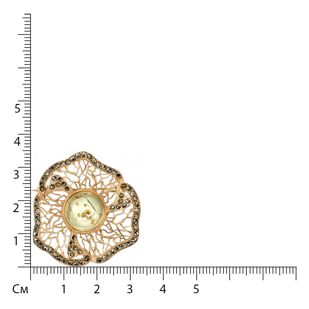 Серебряная брошь с янтарем