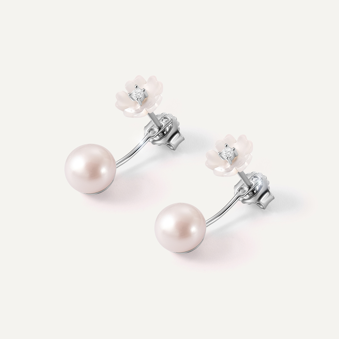 Серебряные серьги-трансформеры с жемчугом "Цветы"