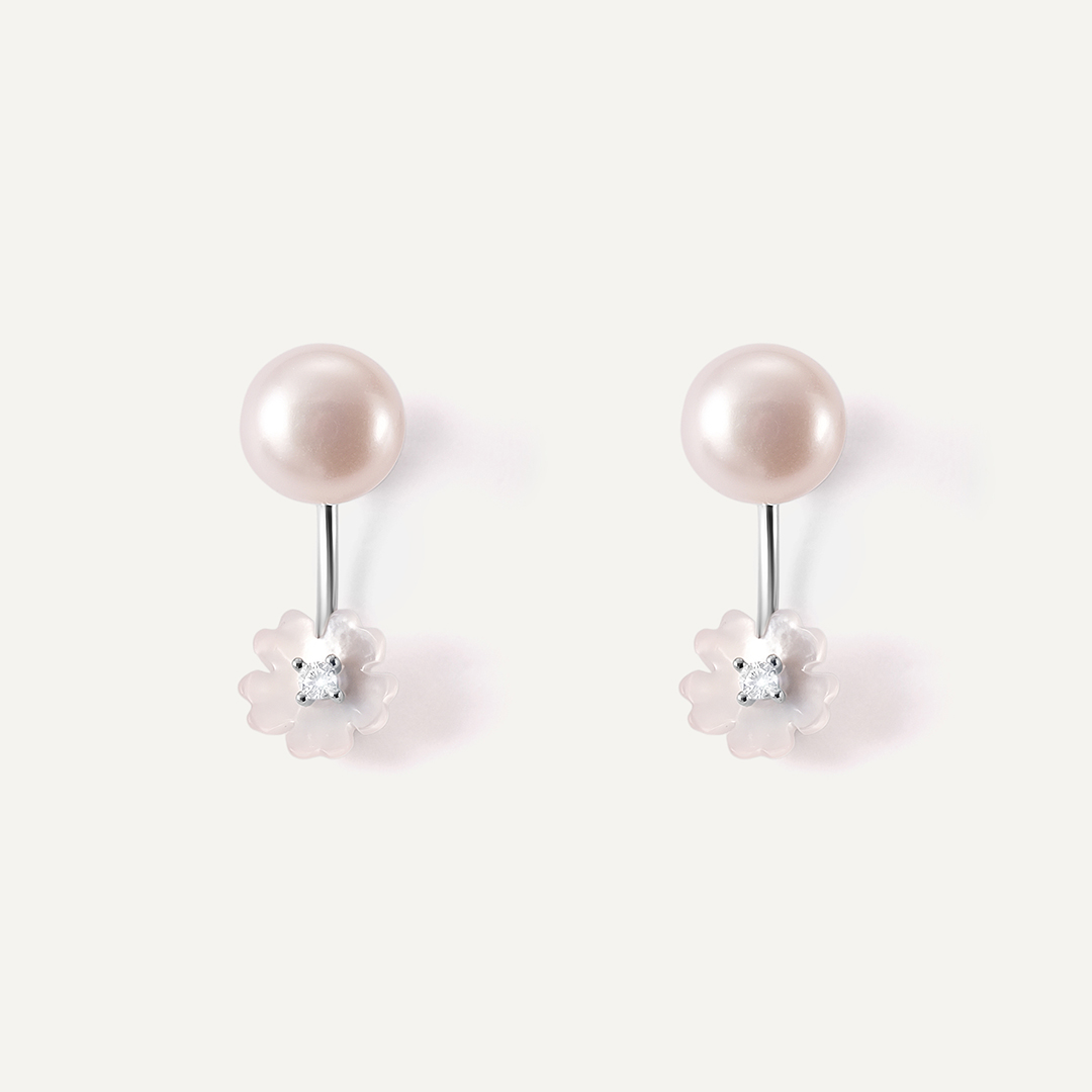 Серебряные серьги-трансформеры с жемчугом "Цветы"