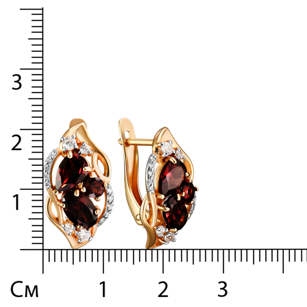 Серебряные серьги 925 пробы; вставки 28 Фианит бесцв.; 6 Гранат;