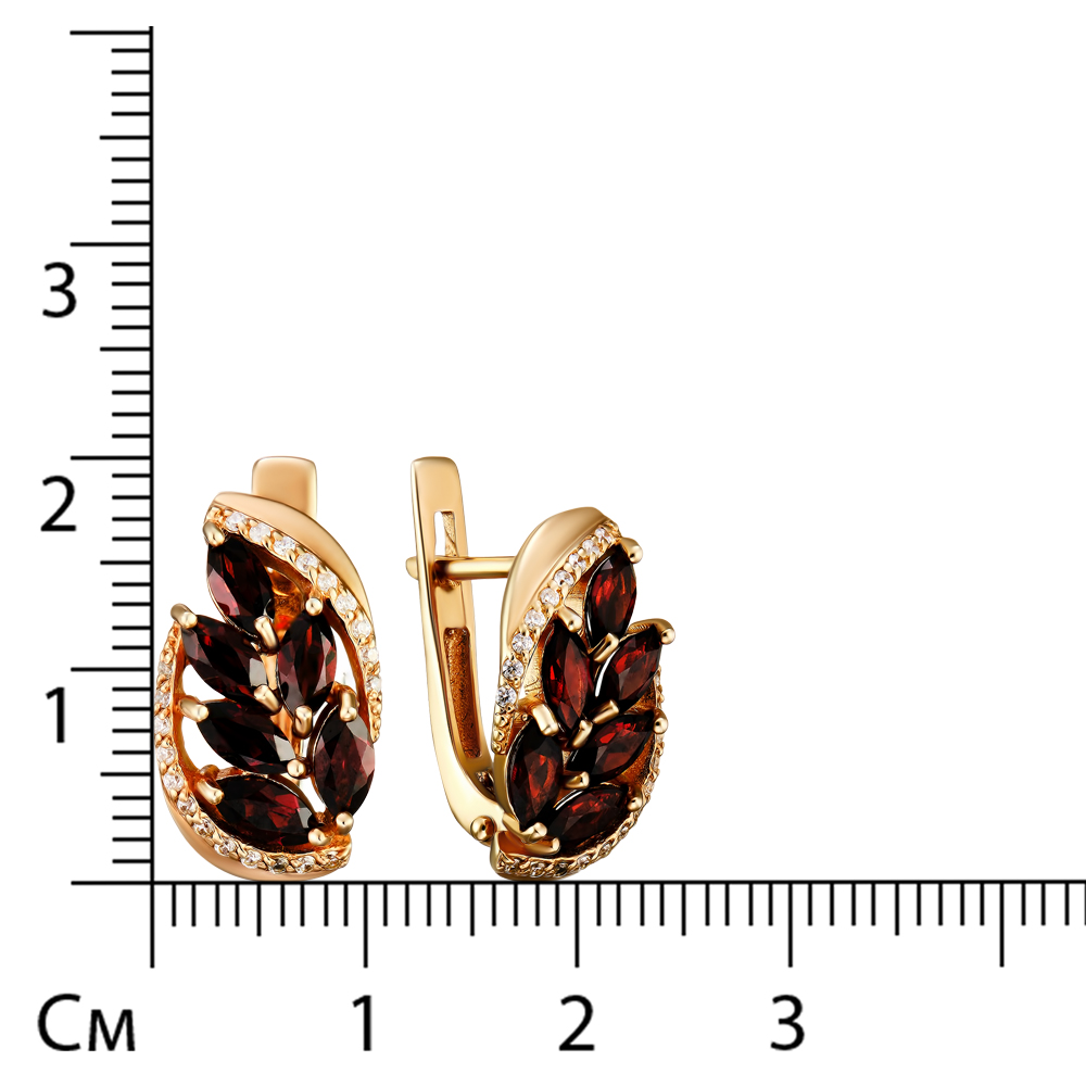 Серебряные серьги 925 пробы; вставки 12 Гранат; 42 Фианит бесцв.;