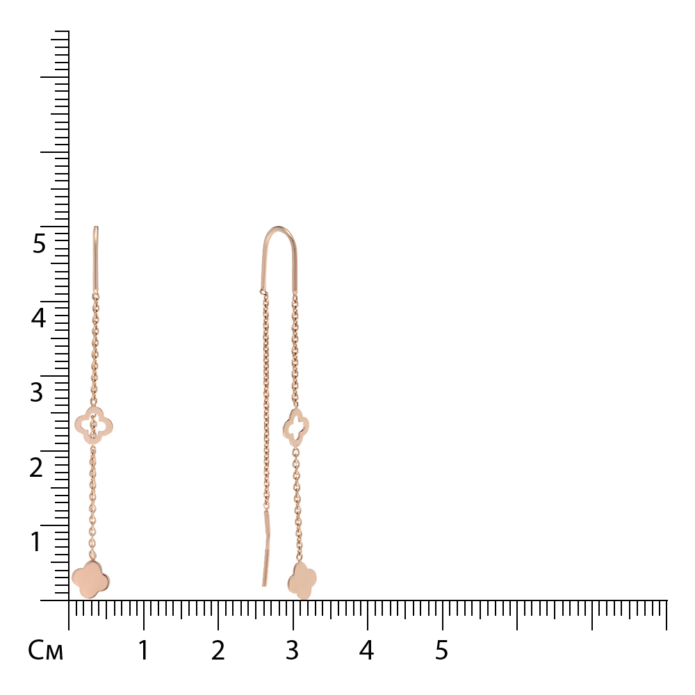 Серьги-протяжки из золота "Клевер"