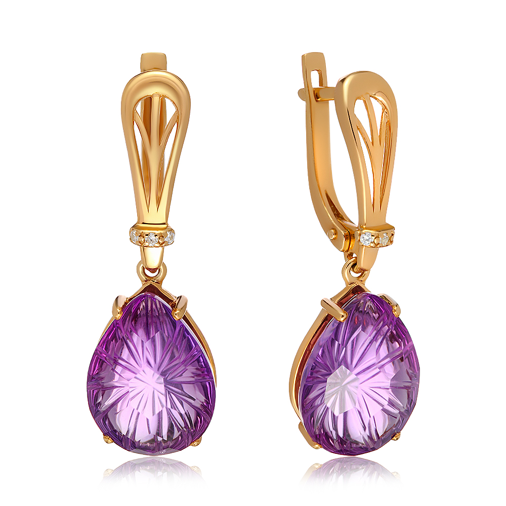 Серебряные серьги 925 пробы; вставки 2 Аметист; 6 Фианит бесцв.;