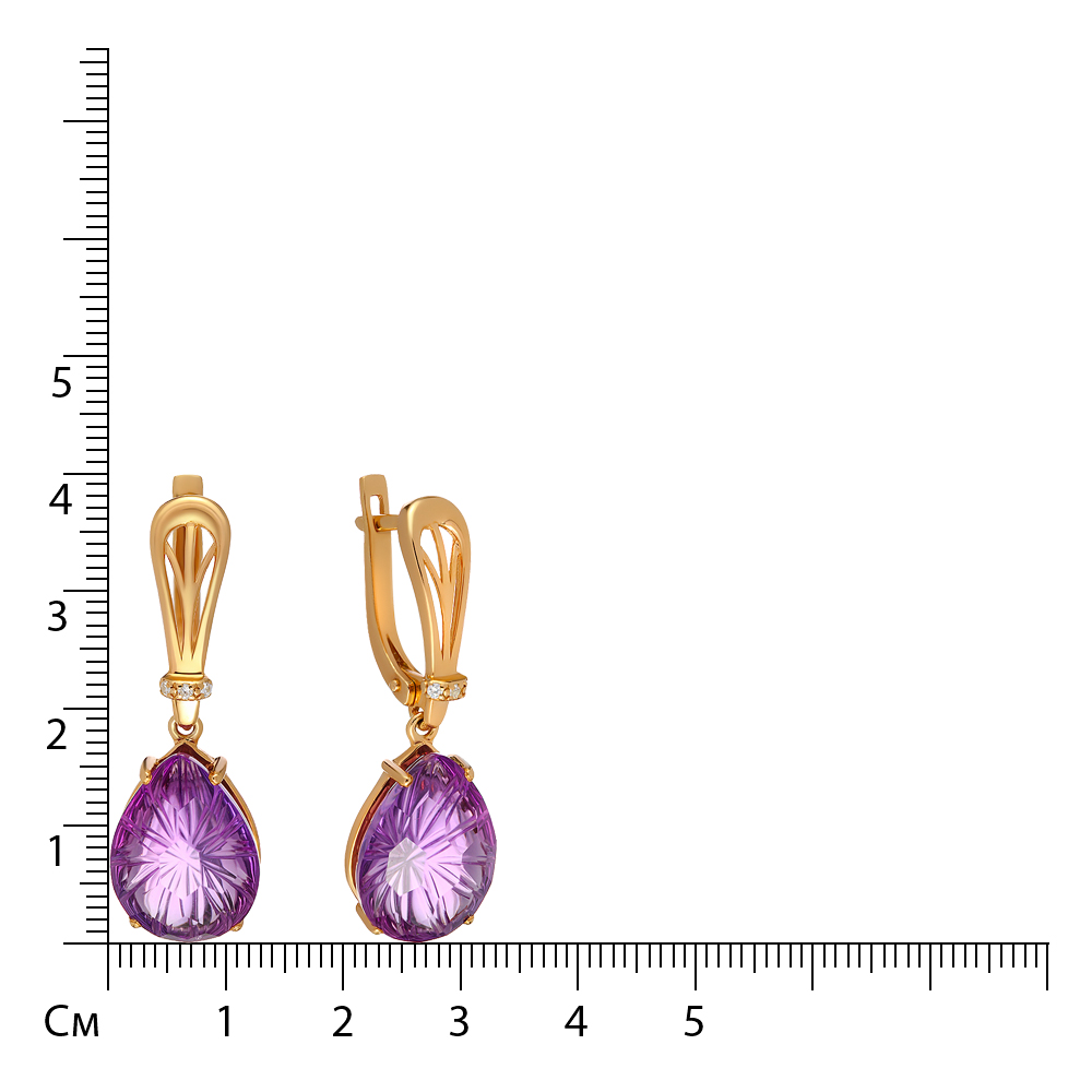 Серебряные серьги 925 пробы; вставки 2 Аметист; 6 Фианит бесцв.;
