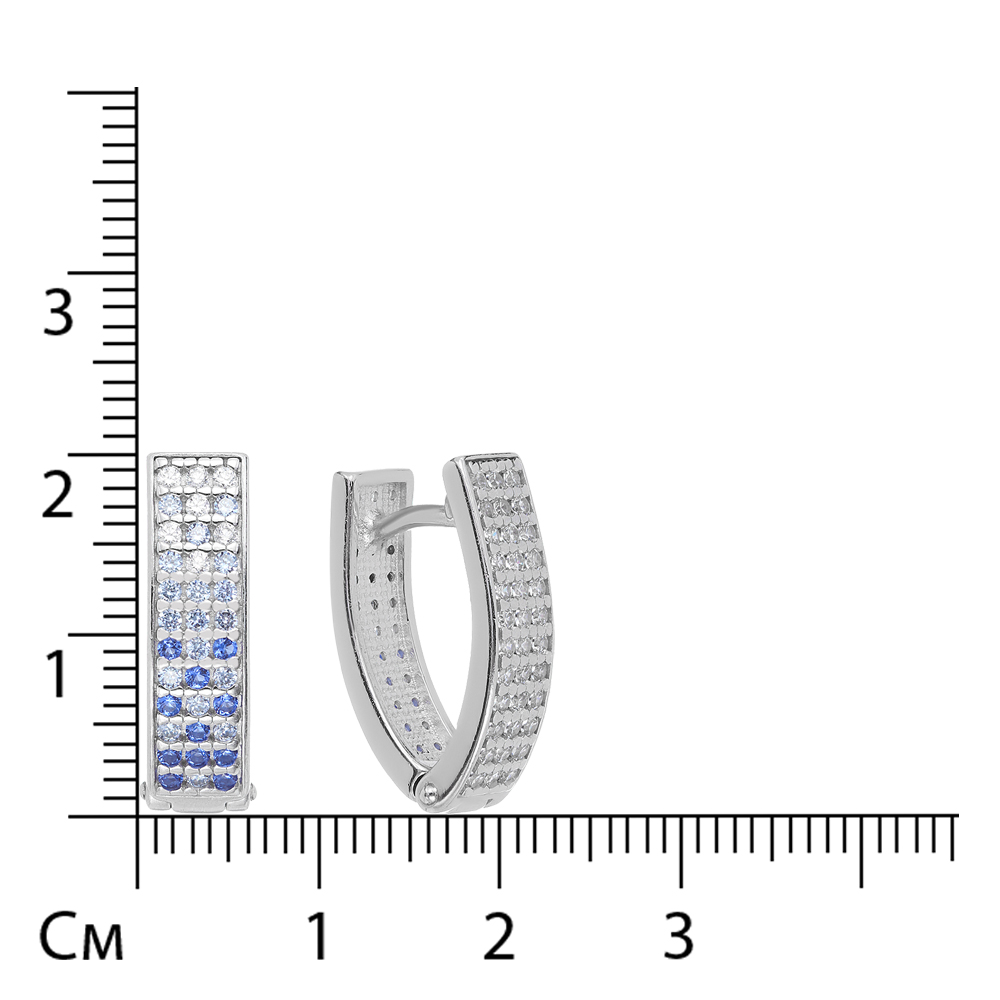 Серебряные серьги 925 пробы; вставки 86 Фианит бесцв.; 22 Фианит синий; 36 Фианит голубой;