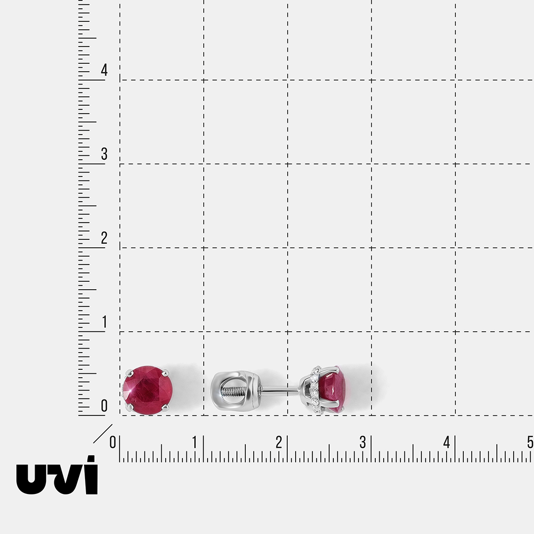 Серьги-пусеты из белого золота с рубинами и бриллиантами
