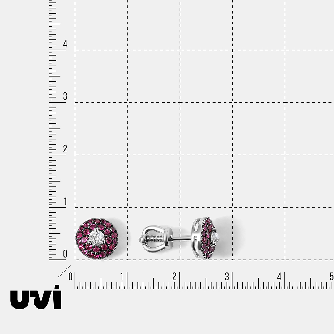 Серьги-пусеты из белого золота с бриллиантами и рубинами