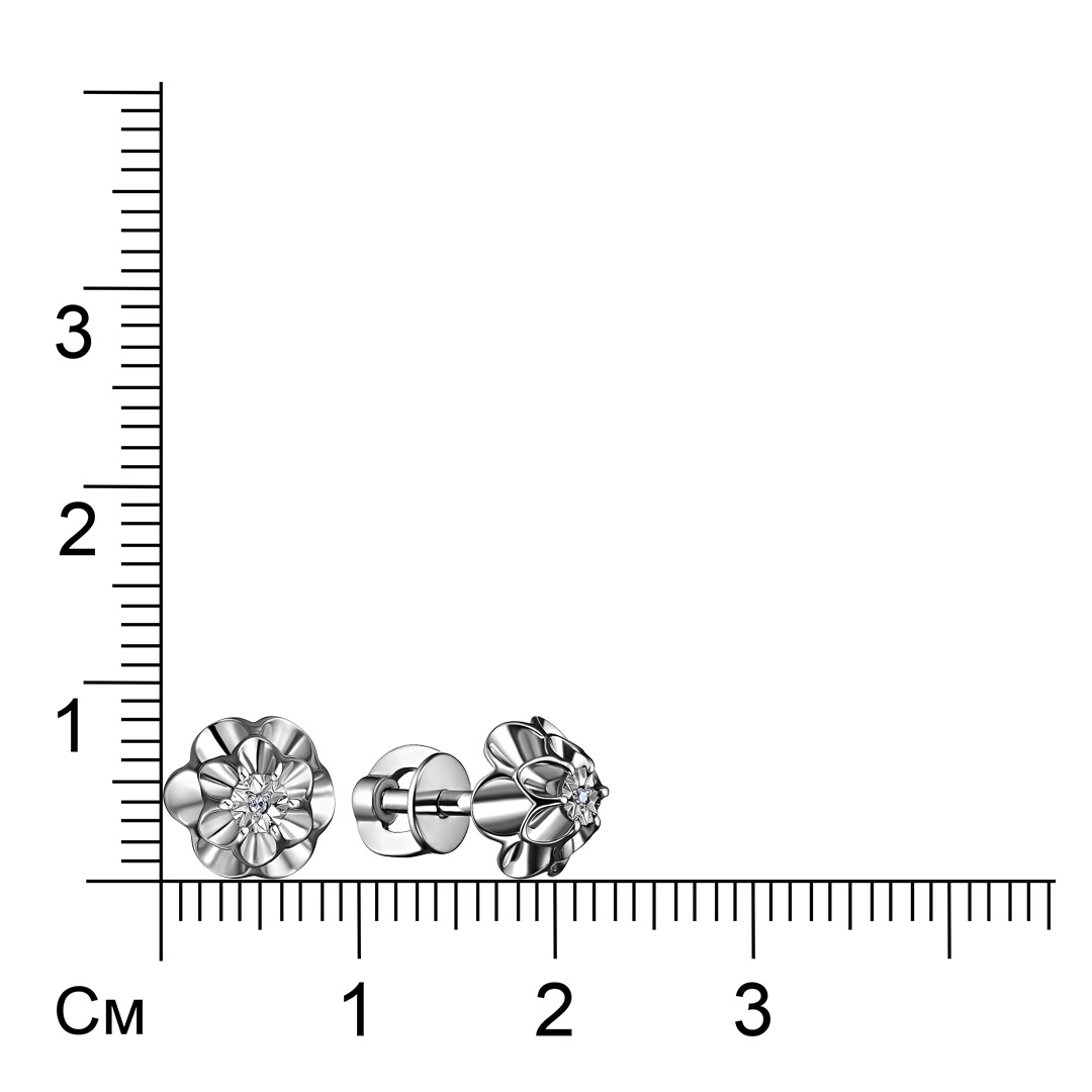 Серебряные серьги-пусеты 925 пробы; с алмазной обработкой; вставки 2 Бр.Кр-17 2/3А 0,004;