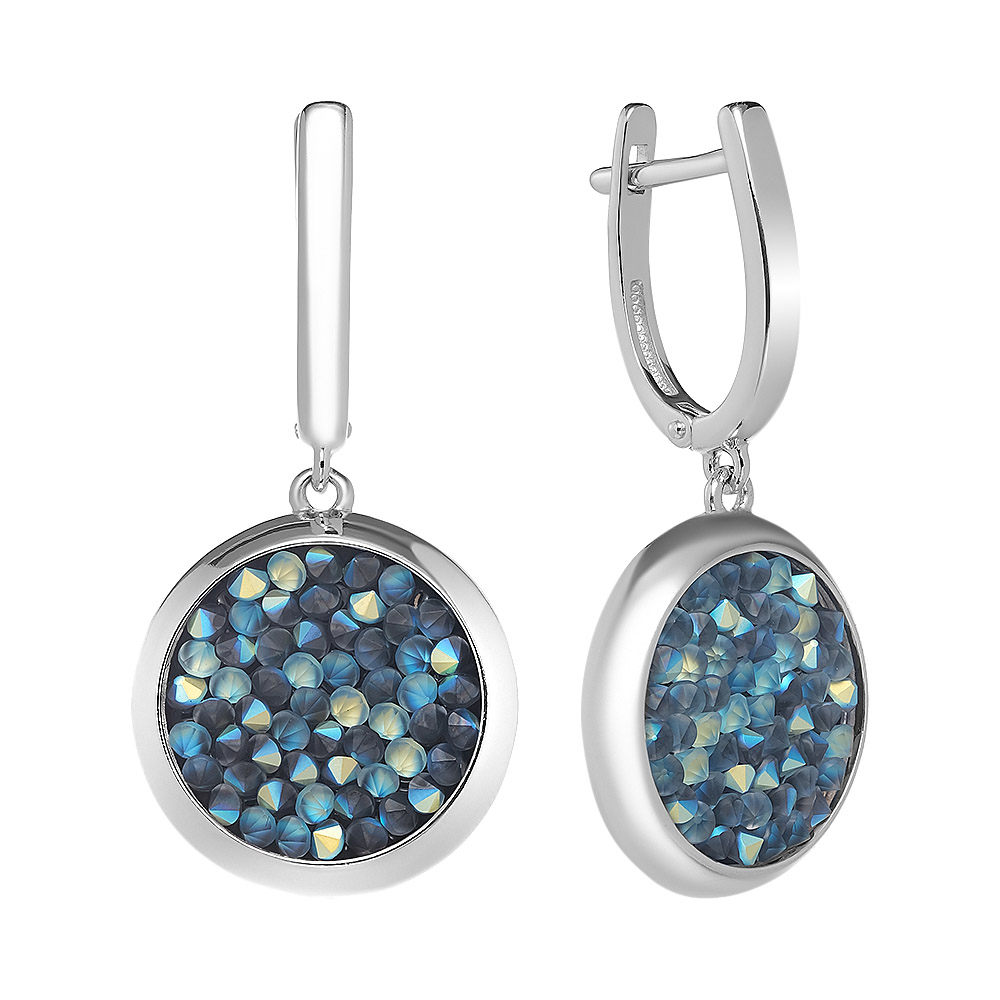 Серебряные серьги 925 пробы; вставки Россыпь Кристалл Swarovski разноцв.;
