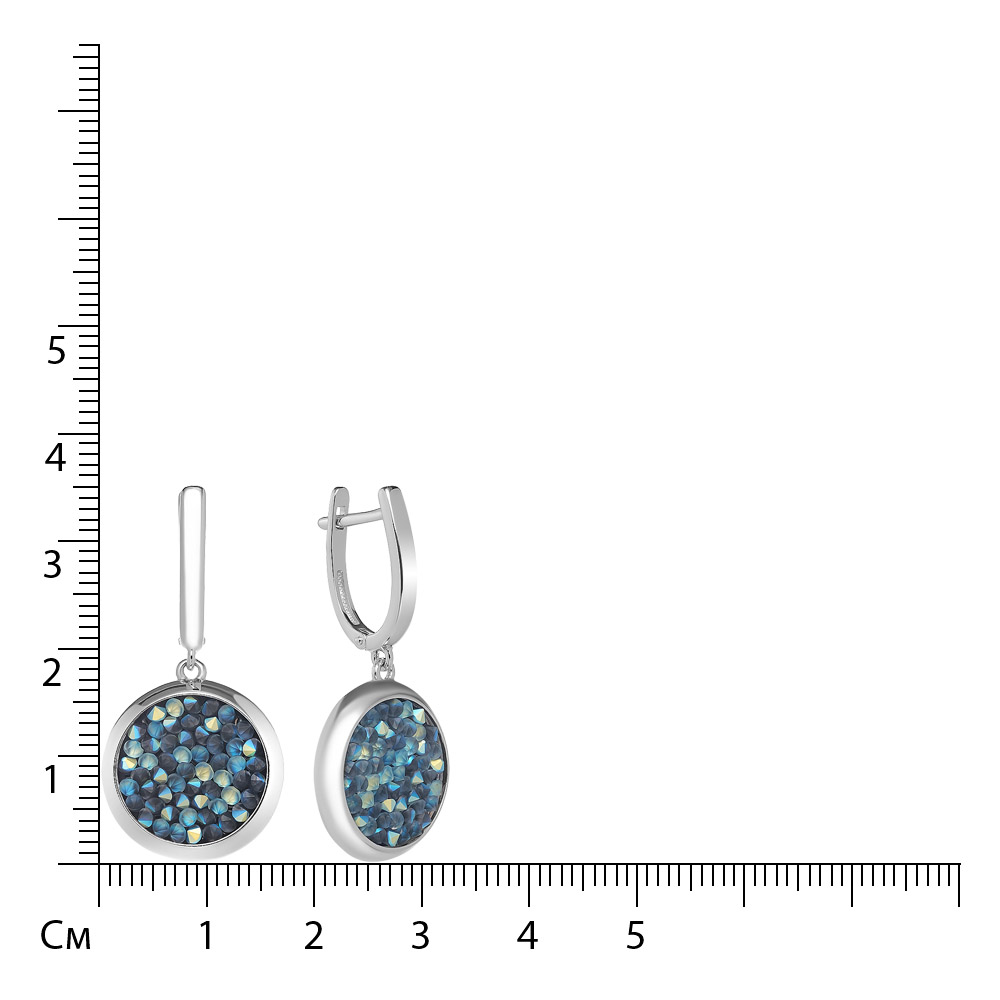 Серебряные серьги 925 пробы; вставки Россыпь Кристалл Swarovski разноцв.;