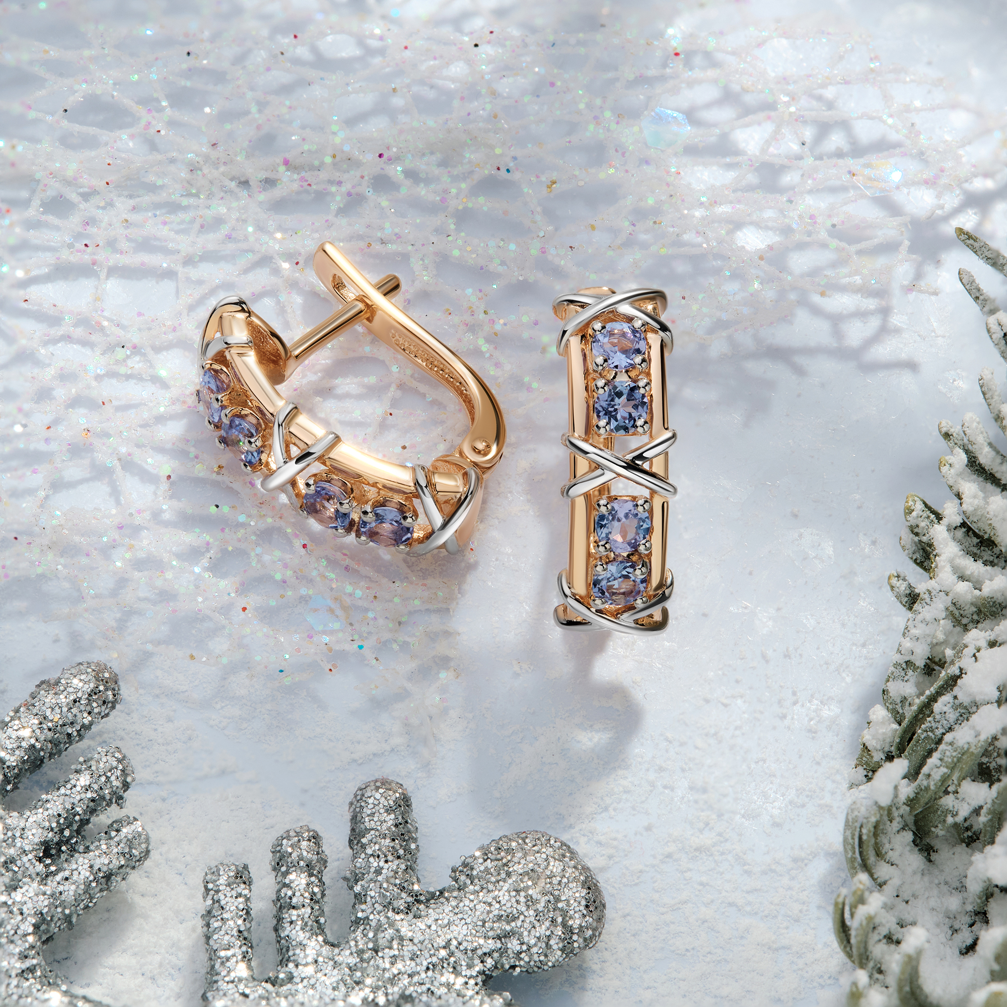 Серебряные серьги 925 пробы; вставки 8 Танзанит;