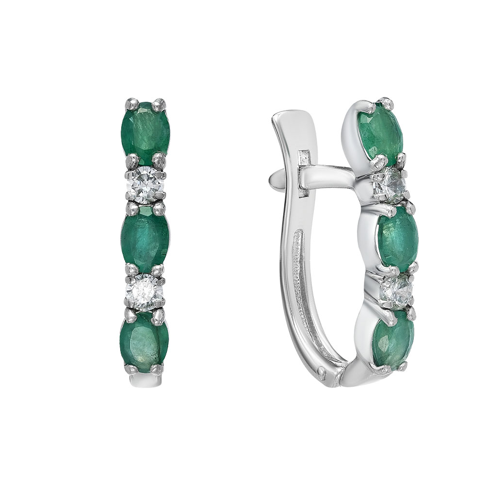 Серебряные серьги 925 пробы; вставки 6 Изумруд 3/Г3 1,020; 4 Фианит бесцв.;