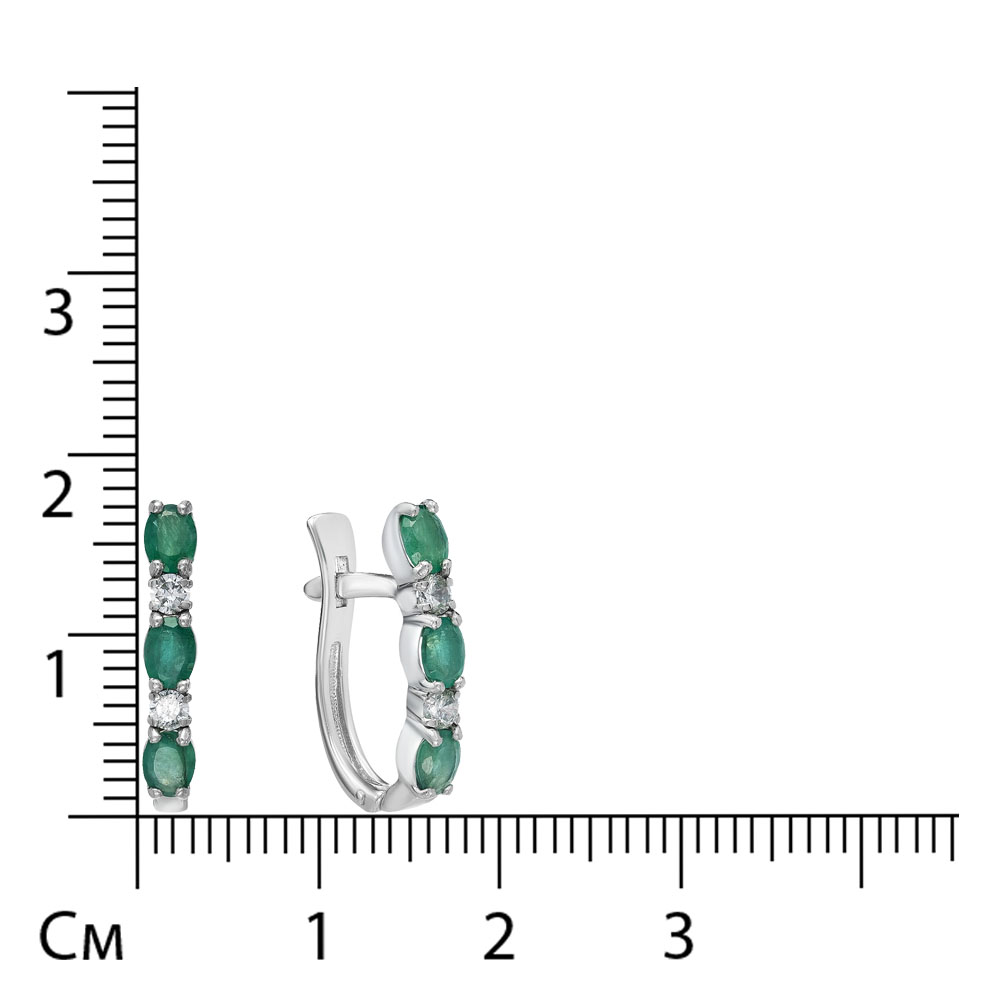 Серебряные серьги 925 пробы; вставки 6 Изумруд 3/Г3 1,020; 4 Фианит бесцв.;