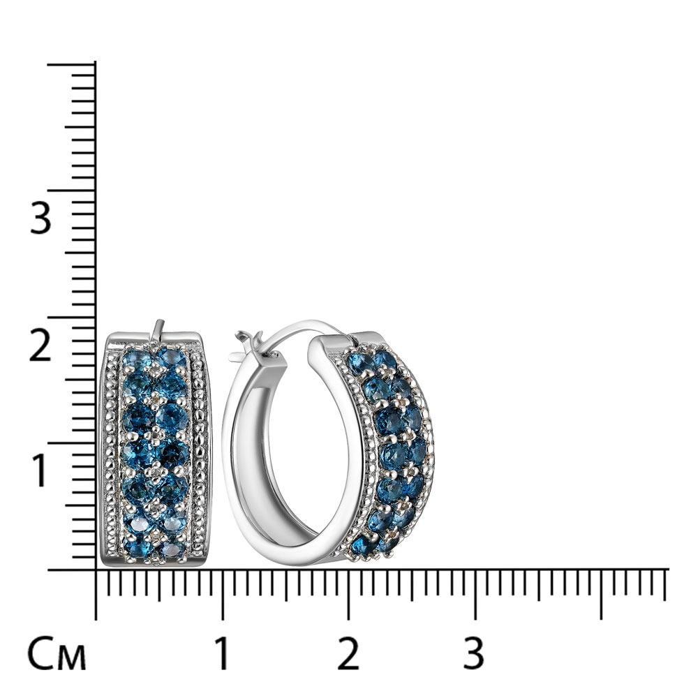 Серебряные серьги 925 пробы; вставки 28 Топаз лондон 1,94; 16 Топаз белый 0,05;