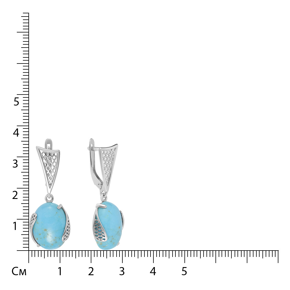 Серебряные серьги 925 пробы; вставки 2 Бирюза;