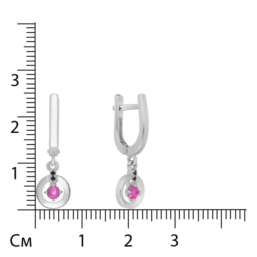 Серебряные серьги 925 пробы; вставки 2 Рубин 3/F 0,372; 4 Шпинель черная;
