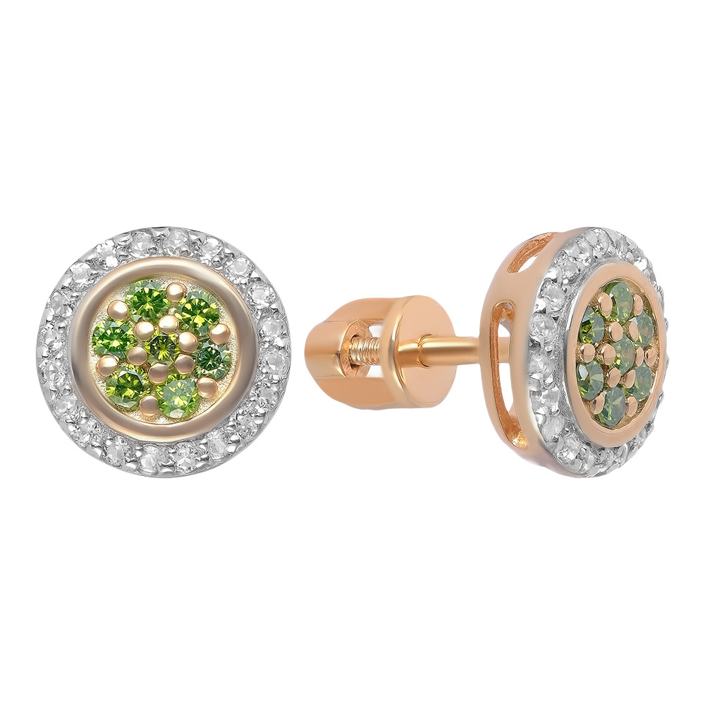 Серебряные серьги-пусеты 925 пробы; вставки 14 Бр.зел.Кр-57(Н) 0,208 5/5 А; 40 Топаз бесцв.;