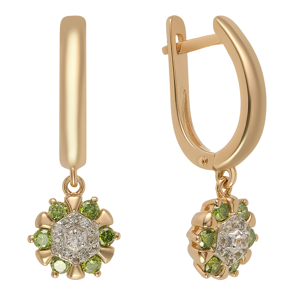 Серебряные серьги 925 пробы; вставки 12 Бр.зеленый Кр-57(Н) 0,396 5/5А; 26 Топаз бесцв.;