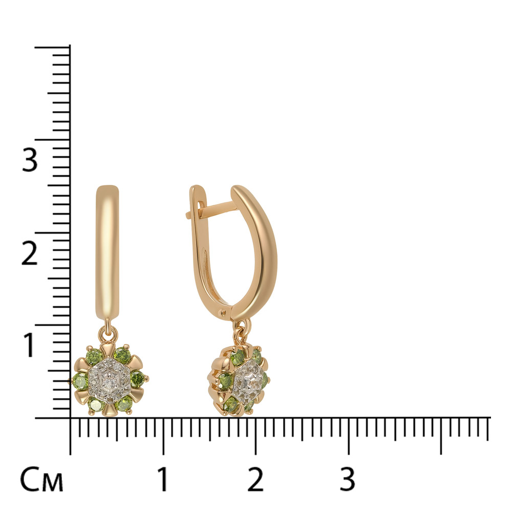 Серебряные серьги 925 пробы; вставки 12 Бр.зеленый Кр-57(Н) 0,396 5/5А; 26 Топаз бесцв.;