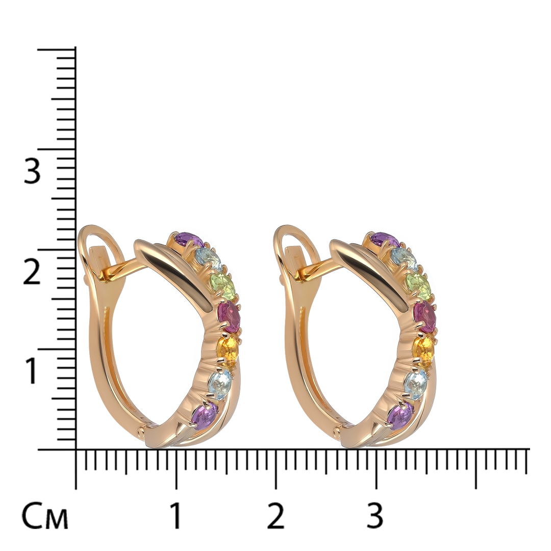 Серебряные серьги 925 пробы; вставки 2 Родолит; 4 Топаз Sky Blue; 4 Аметист; 2 Цитрин; 2 Хризолит;