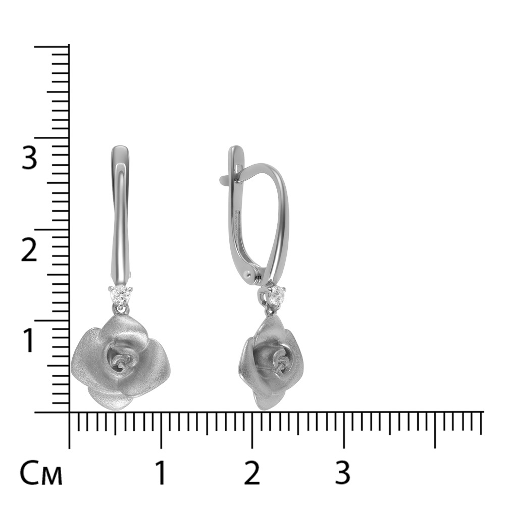 Серебряные серьги 925 пробы; матирование; вставки 2 Фианит бесцв.;
