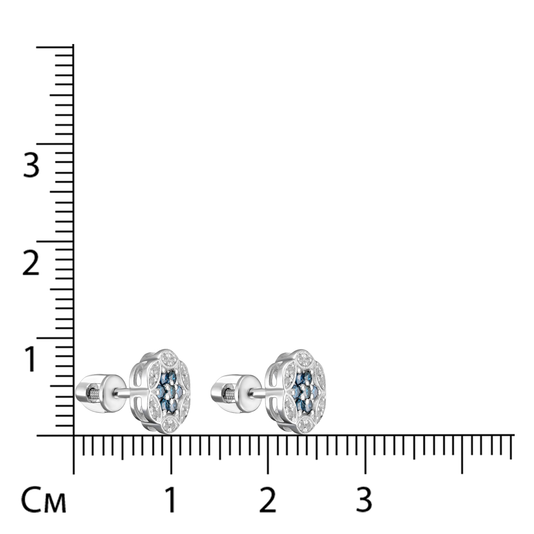 Серебряные серьги-пусеты 925 пробы; вставки 14 Бр.Кр-57 гол. (Н) 0,215 5/5А; 24 Топаз бесцв.;
