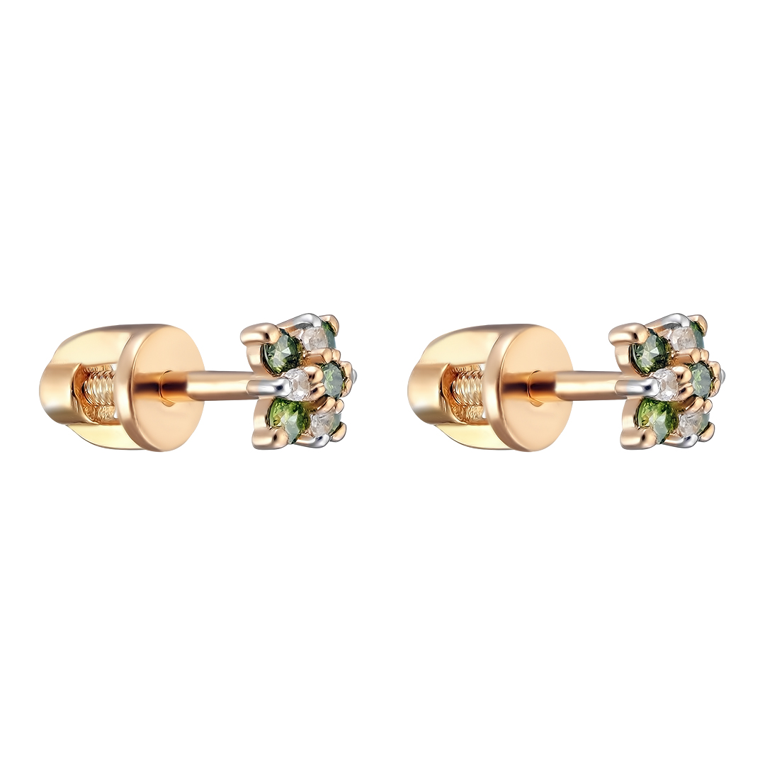 Серебряные серьги-пусеты 925 пробы; вставки 10 Бр.Кр-57 зел.(Н) 0,149 5/5А; 8 Топаз бесцв.;