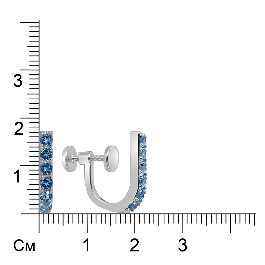 Серебряные серьги-клипсы 925 пробы; вставки 12 Топаз London;