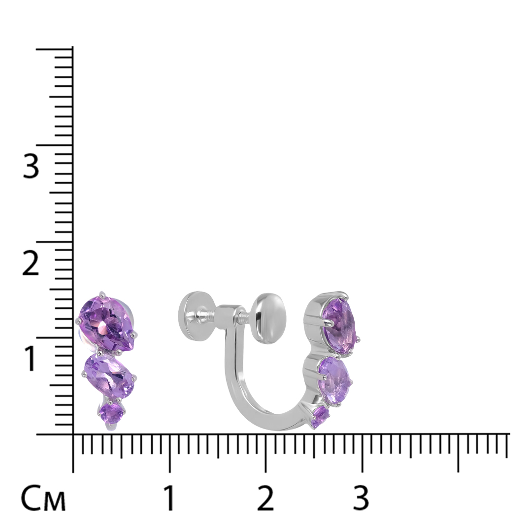 Серебряные серьги-клипсы с аметистами