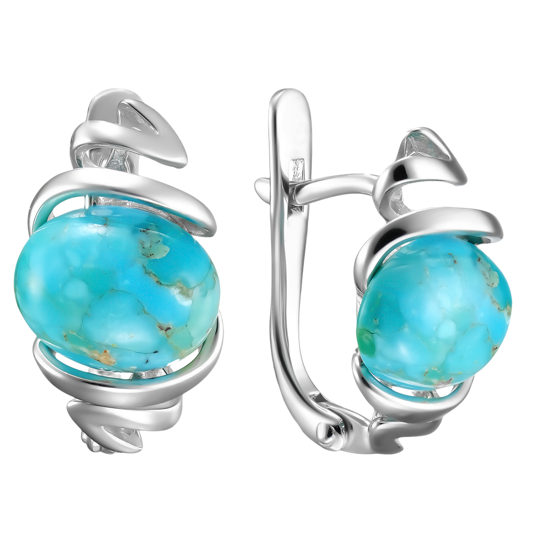 Серебряные серьги 925 пробы; вставки 2 Бирюза нат.;