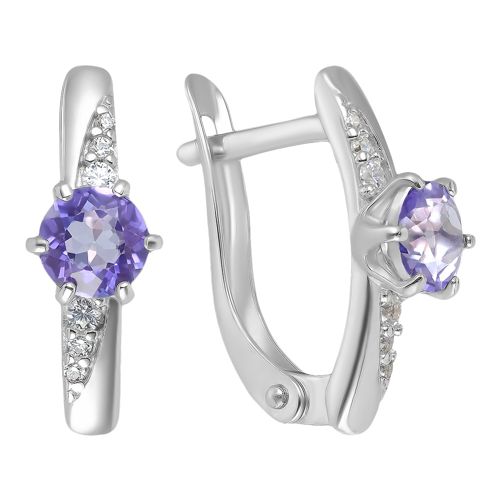 Серебряные серьги 925 пробы; вставки 2 Топаз; 12 Фианит бесцв.;