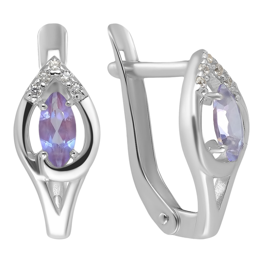 Серебряные серьги 925 пробы; вставки 10 Фианит бесцв.; 2 Топаз;