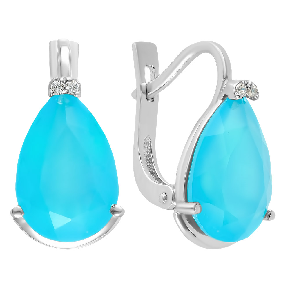 Серебряные серьги 925 пробы; вставки 2 Халцедон; 4 Фианит бесцв.;