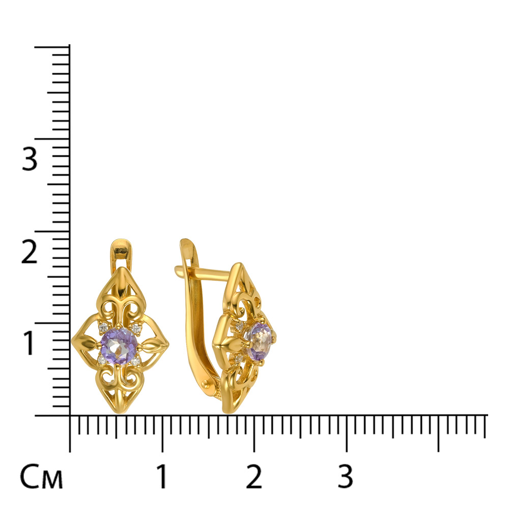Серебряные серьги 925 пробы; вставки 2 Топаз; 8 Фианит бесцв.;