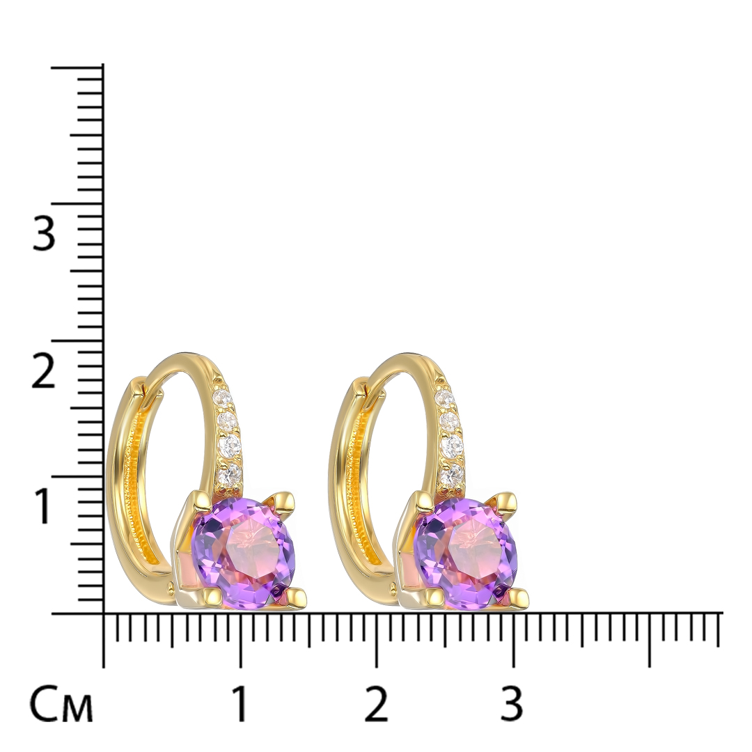 Серебряные серьги 925 пробы; вставки 2 Аметист; 8 Фианит бесцв.;