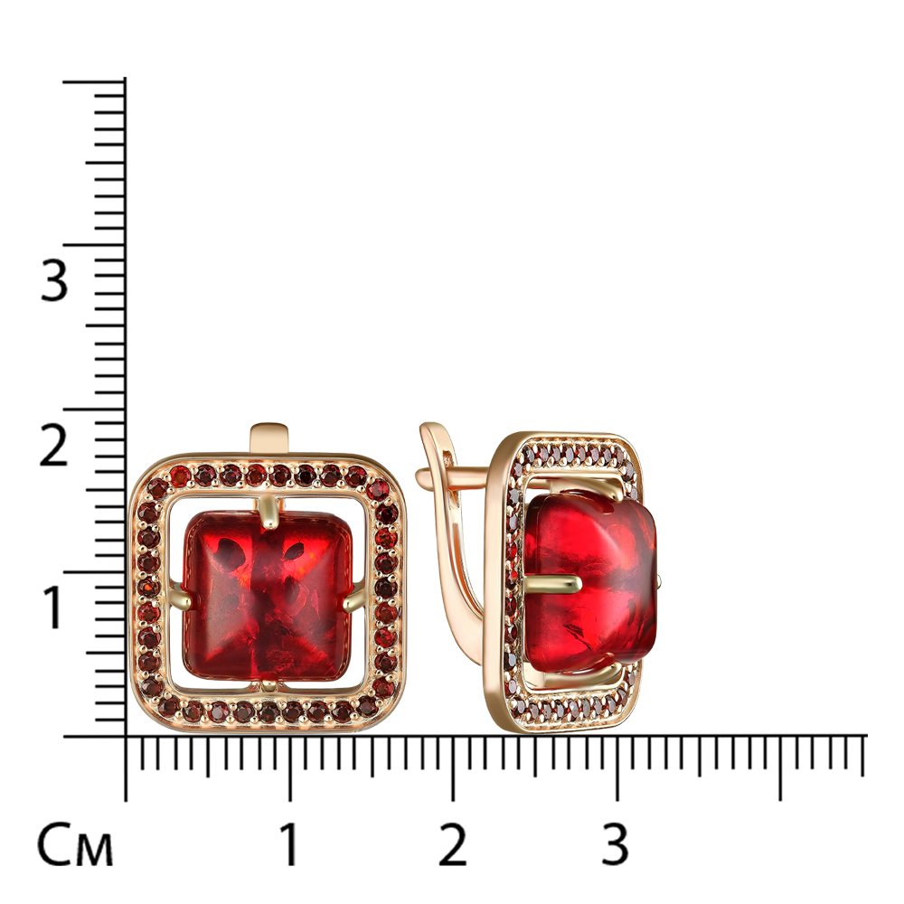 Серебряные серьги 925 пробы; вставки 70 Гранат; 2 Янтарь;