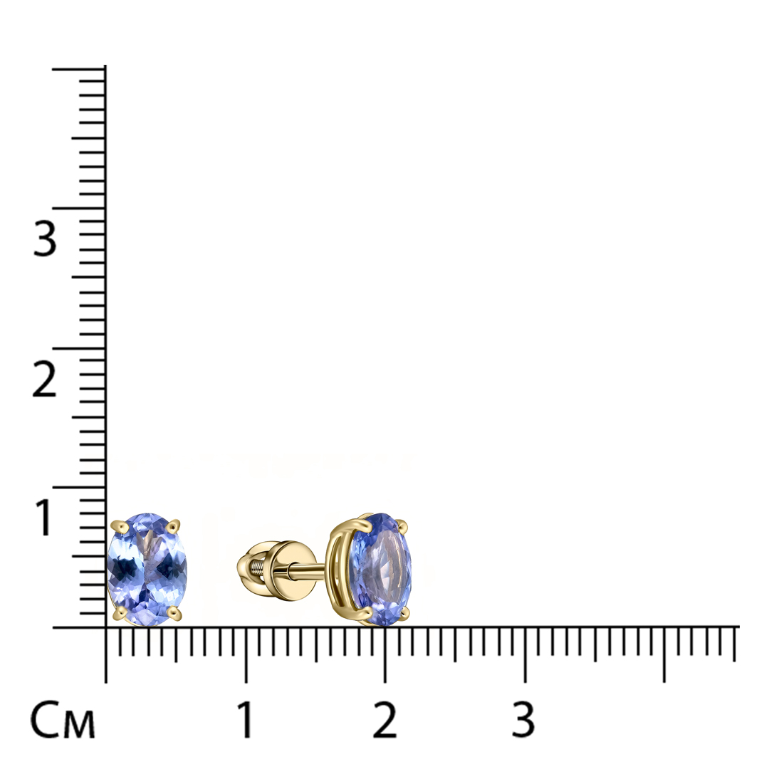 Золотые серьги-пусеты 585 пробы; желтое золото; вставки 2 Танзанит;