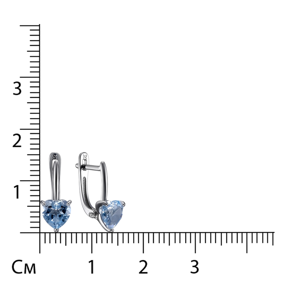 Золотые серьги 585 пробы; белое золото; родий; вставки 2 Топаз Sky;
