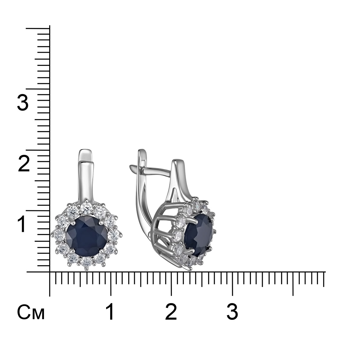 Серебряные серьги 925 пробы; вставки 2 Сапфир U/2 3,340; 24 Фианит бесцв.;