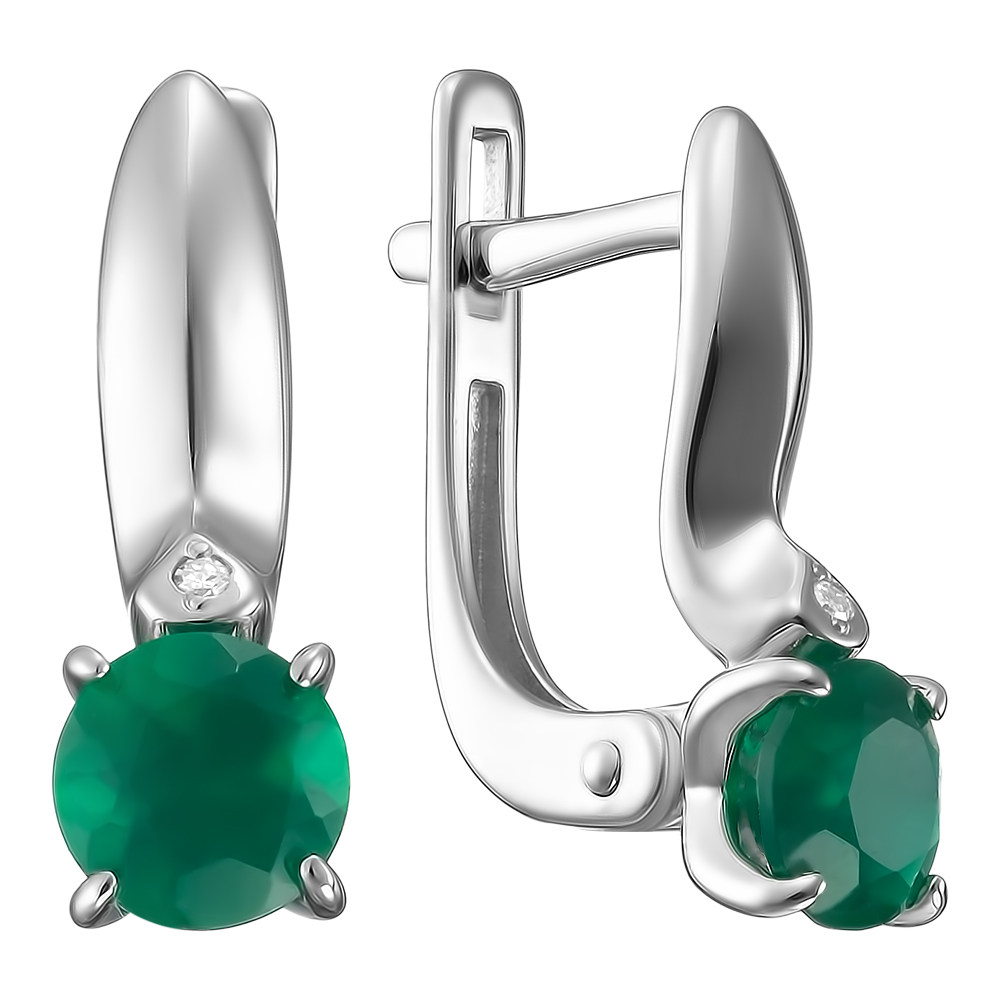 Серебряные серьги 925 пробы; вставки 2 Агат зеленый; 2 Бр.Кр-17 0,008 2/3A