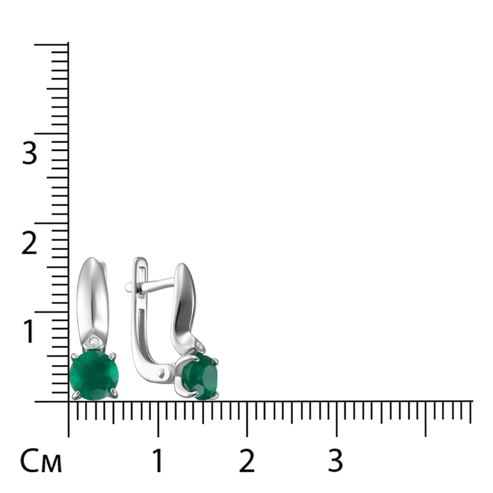 Серебряные серьги 925 пробы; вставки 2 Агат зеленый; 2 Бр.Кр-17 0,008 2/3A