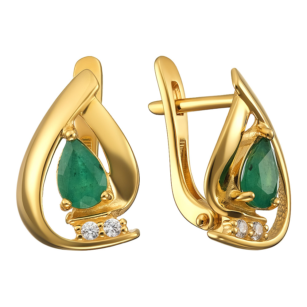 Серебряные серьги 925 пробы; вставки 2 Изумруд 0,642 3/3; 4 Фианит бесцв.;